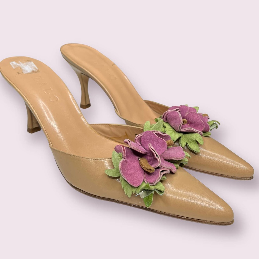 Zalo Pink Floral Camel Leather Mules - Picture 2 of 8